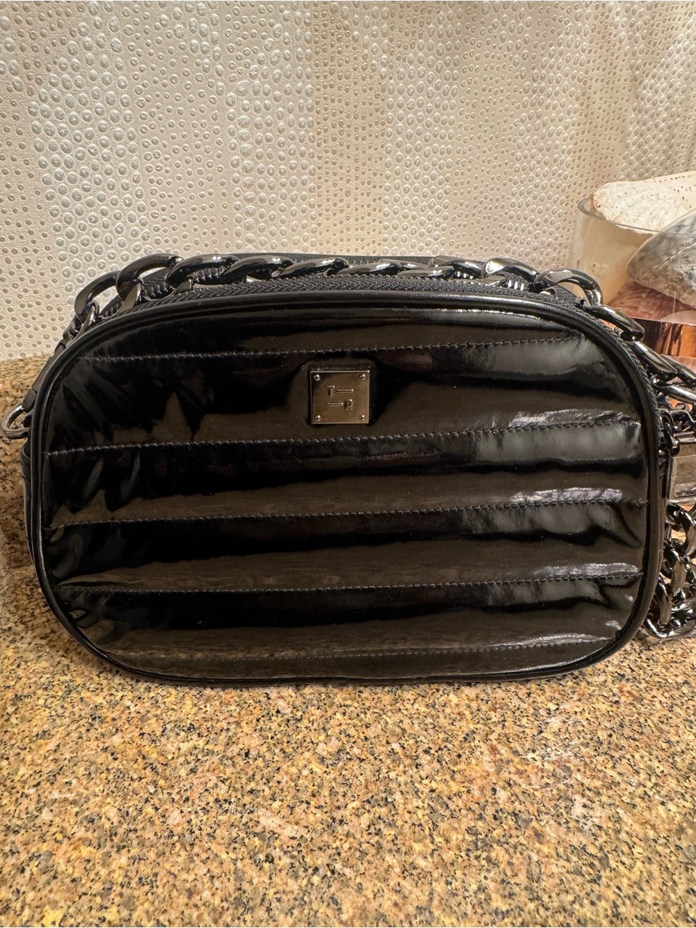 Think Rolyn Black Quilted Patent Bag Chain Strap - Women